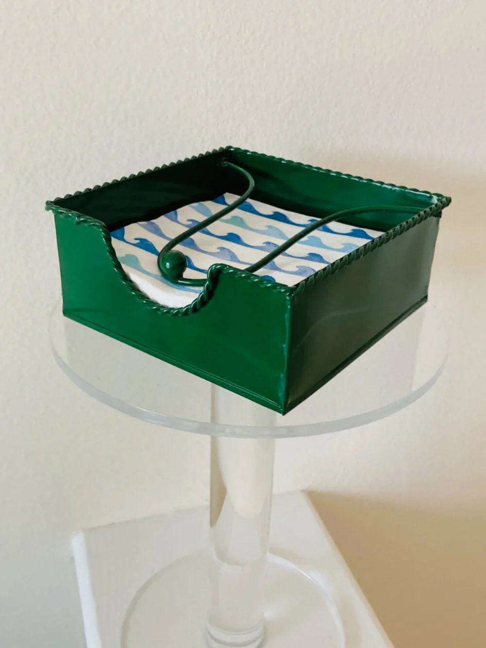 NWT Michel Design Works Cocktail Napkin Holder Green Metal with Keeper 5.5